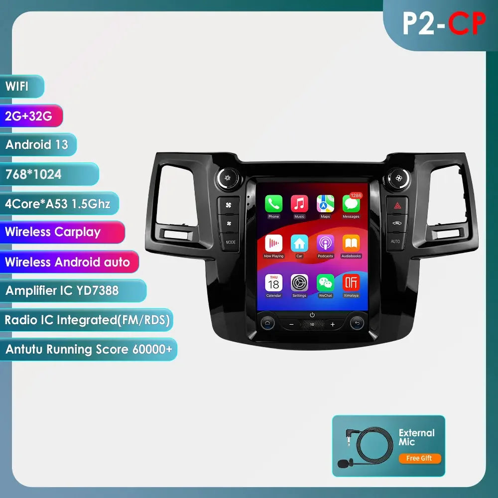 TToyota Fortuner Vigo Hilux 2005-2014 9,7" Android 14 Carplay Android auto wireless wifi bt gps 4g  AUTMQD6Z