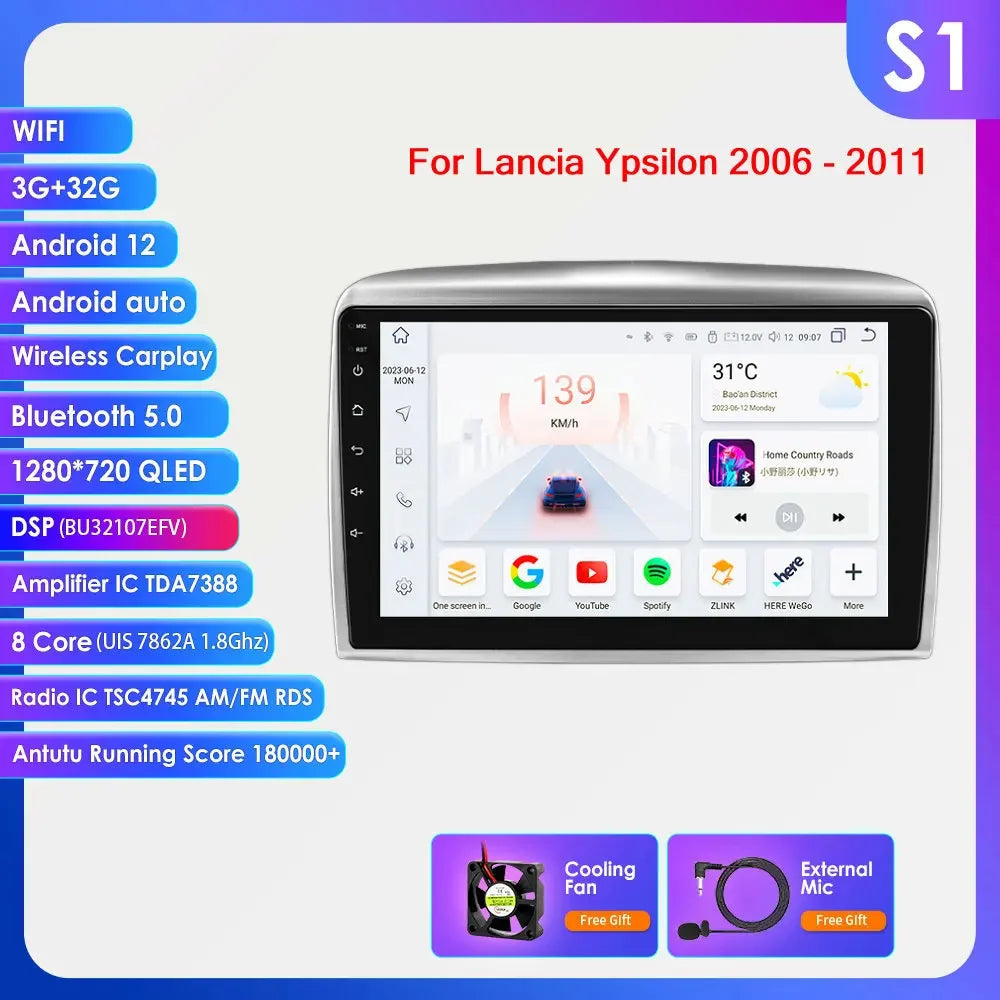 Lancia Ypsilon 2004 - 2011 9" / 10,33" Android 14 Carplay Android auto wireless wifi bt gps 4g  AUTMNYFZ