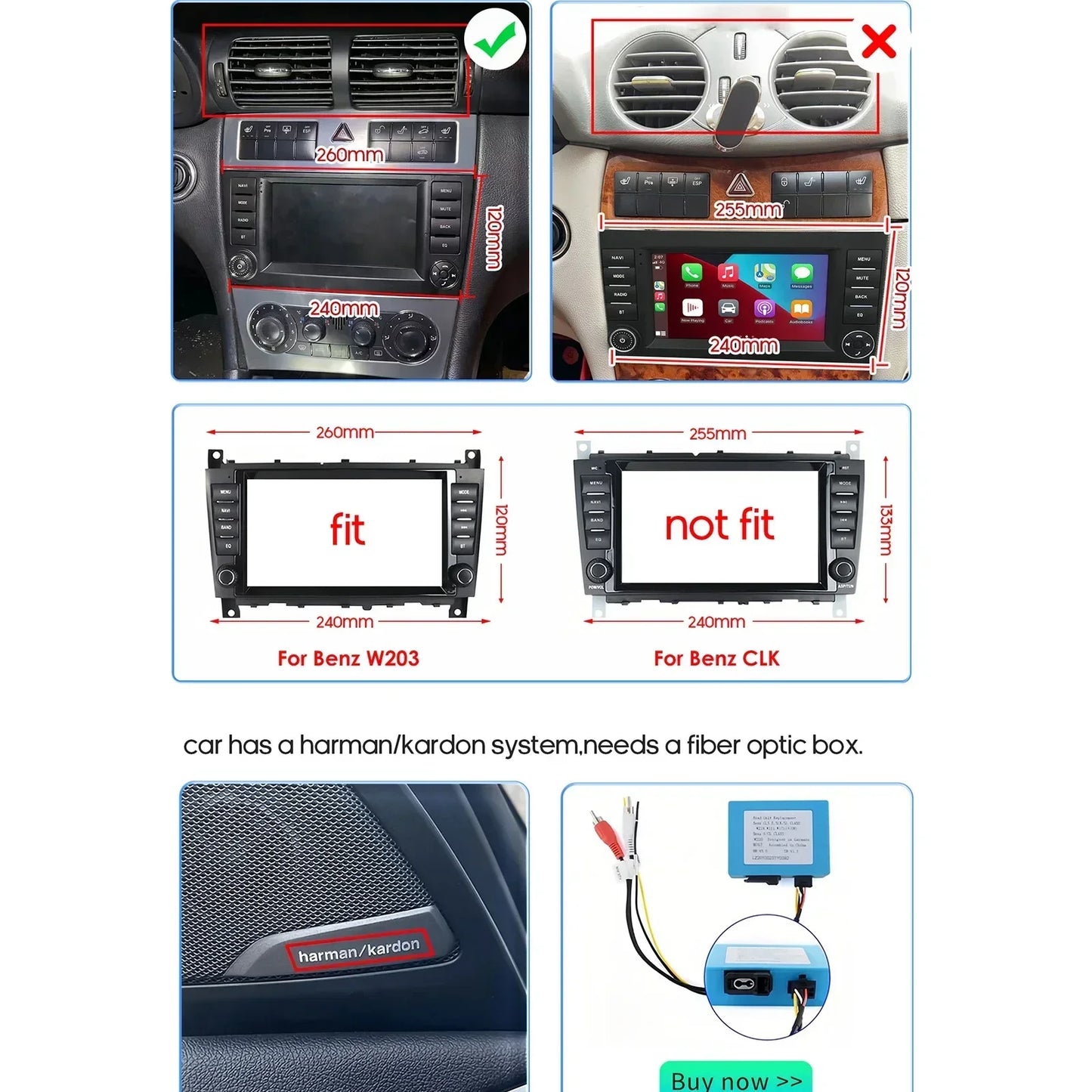 Mercedes Benz CLC W203 C-Class C180 C200 CLK200 CLK W209 9" / 10,33" Android 14 Carplay Android auto wireless wifi bt gps 4g  AUTMNWKX