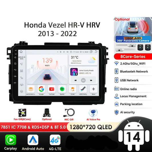 Honda Vezel HR-V HRV HR V XRV 2013-2022 9" Android 14 Carplay Android auto wireless wifi bt gps 4g AUTMQBOO