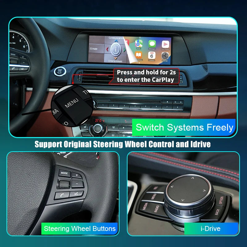 BMW 5 7 Series F10 F11 F07 GT F01 F02 F03 F04 2006-2020 Wireless CarPlay  Android AUTO Mirror Link AirPlay GPS AUTMBMWGT