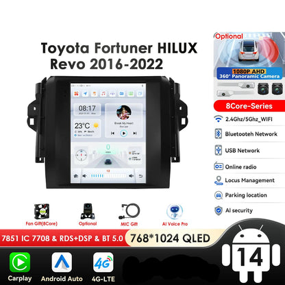 Toyota Fortuner HILUX Revo 2016 -2022  9.7" Android 14 Carplay Android auto wireless wifi bt gps 4g AUTMHXLFT
