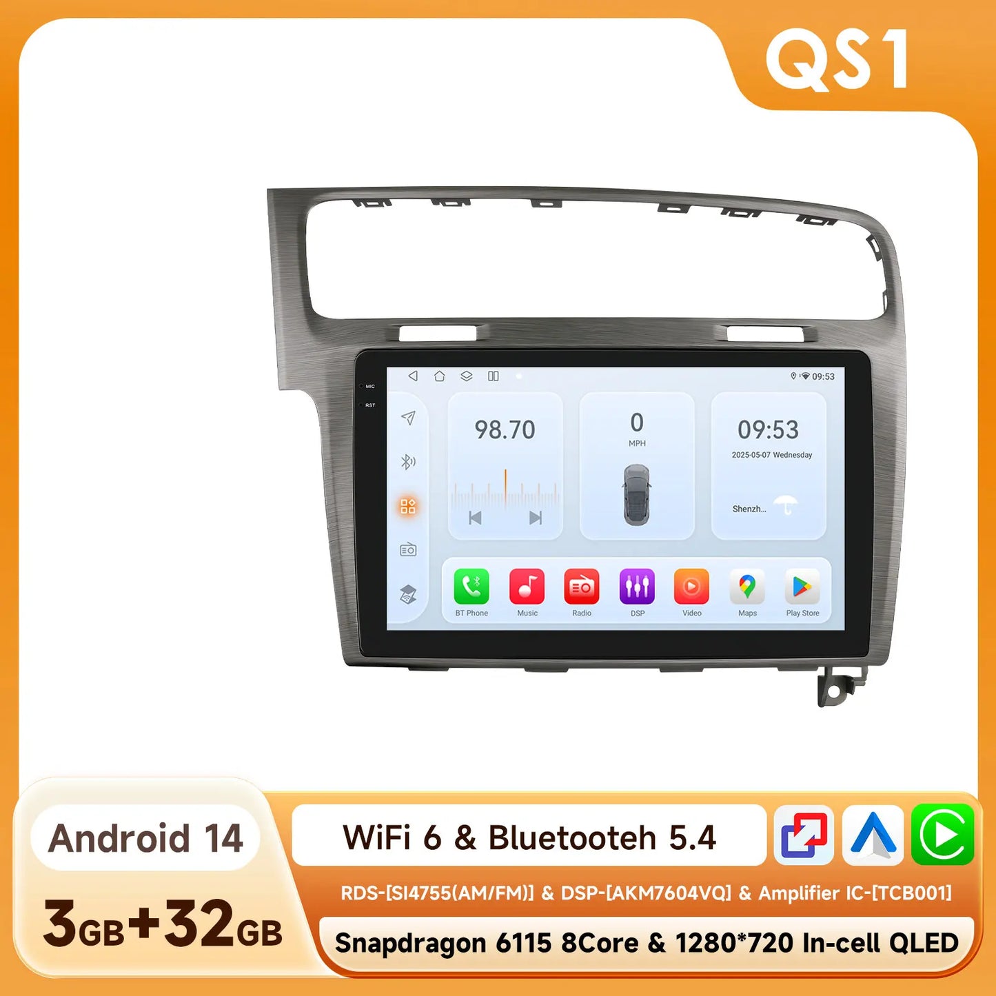 Volkswagen VW Golf 7 2013-2017 10,1"" Android 14 Carplay Android auto wireless wifi bt gps 4g  AUTMKDPF