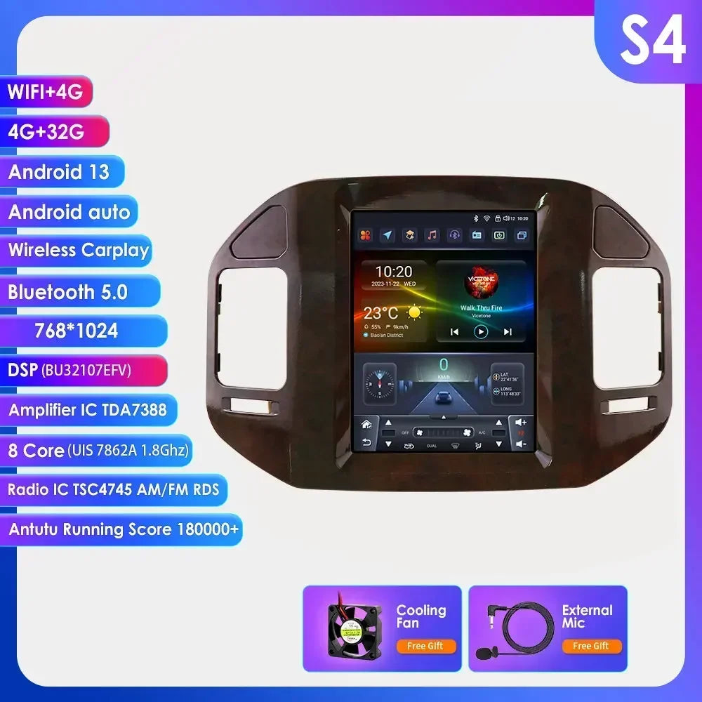 Mitsubishi Pajero V60 V68 V73 1999-2006 9,7" Android 14 Carplay Android auto wireless wifi bt gps 4g  AUTMN48V