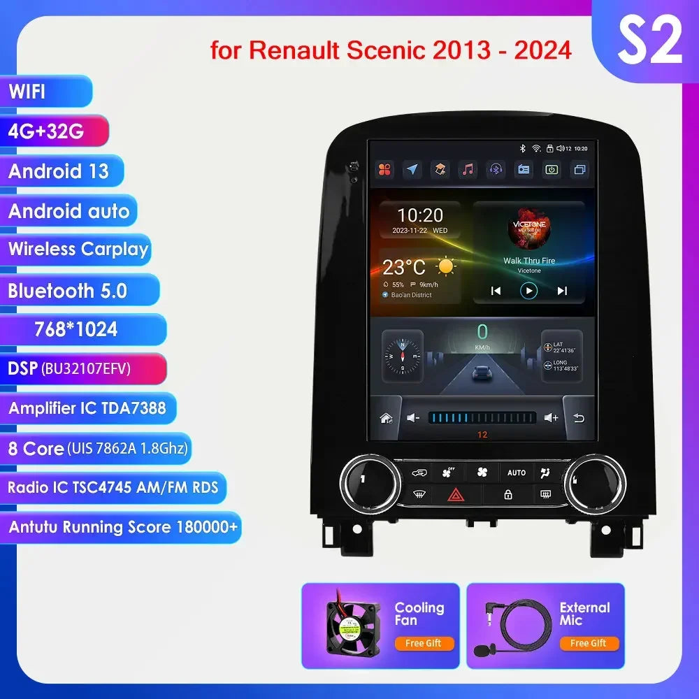 Renault Scenic 2013 - 2024 9,7" Android 14 Carplay Android auto wireless wifi bt gps 4g  AUTMXM05