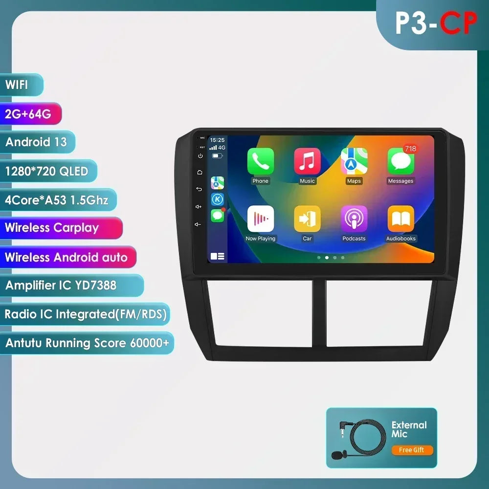 Subaru Forester 3 SH 2007-2013 Impreza WRX  " Android 14 Carplay Android auto wireless wifi bt gps 4g AUTMFSTSB