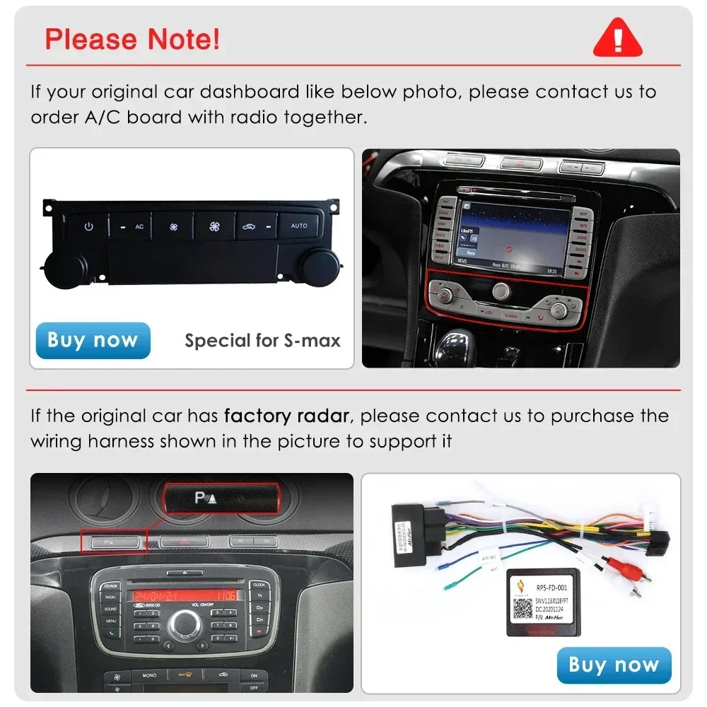 Ford S Max S-MAX 2007-2015 9" Android 14 Carplay Android auto wireless wifi bt gps 4g  AUTMUZ3Y