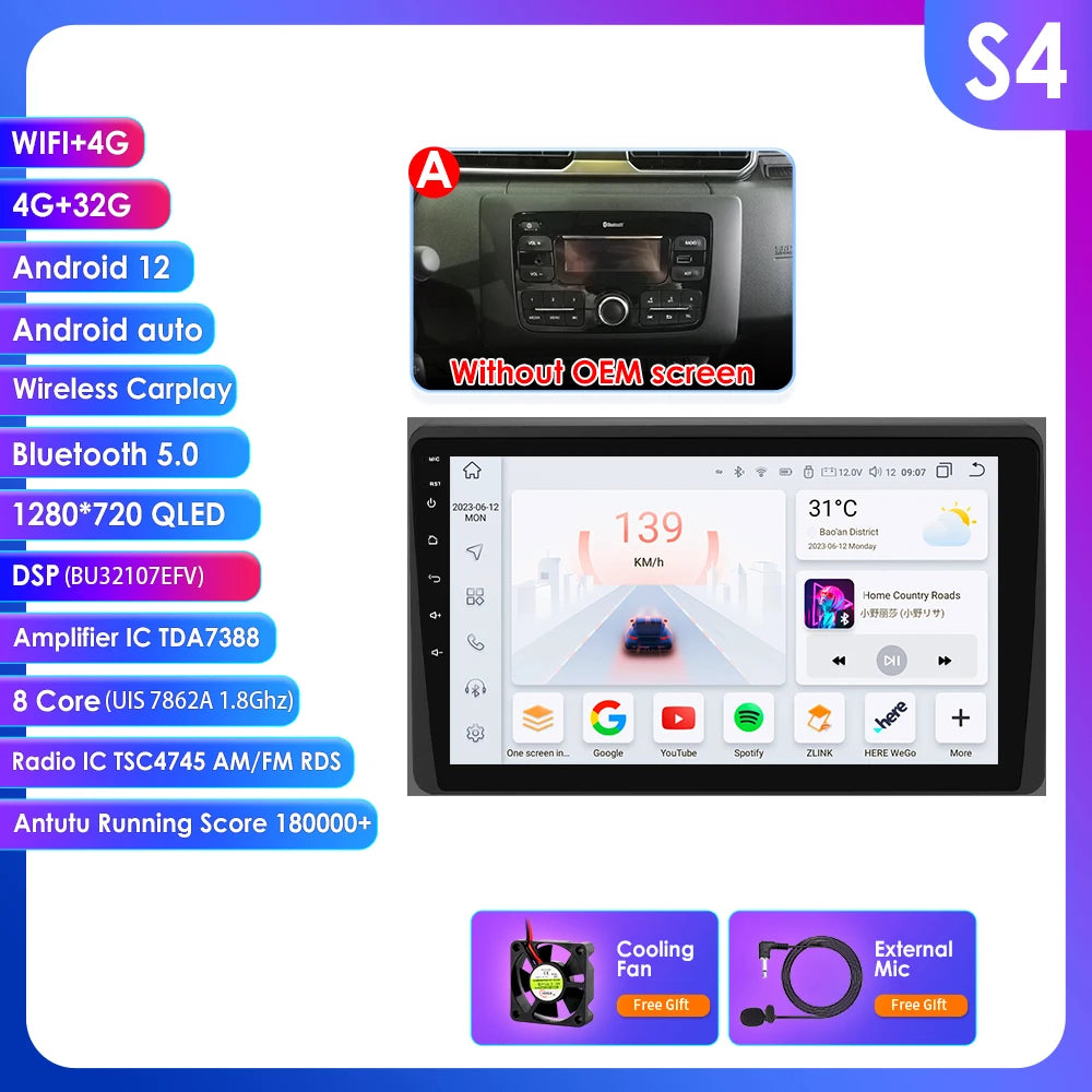 Dacia Duster  Renault Arkana 10,1" / 10,33" Android 14 Carplay Android auto wireless wifi bt gps 4g AUTMLWKH