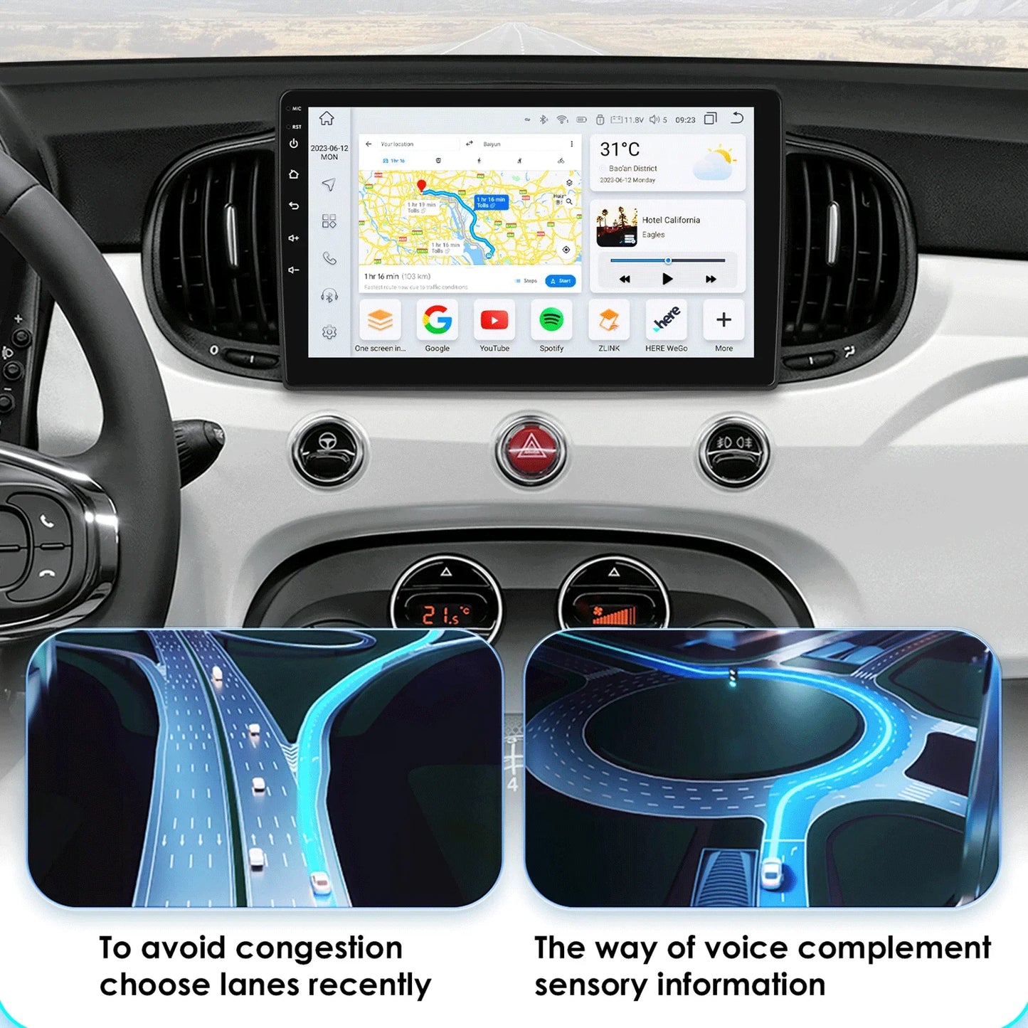 Fiat 500 2016 -2020  9"/10,33" Android 14 Carplay Android auto wireless wifi bt gps 4g AUTM7LJI