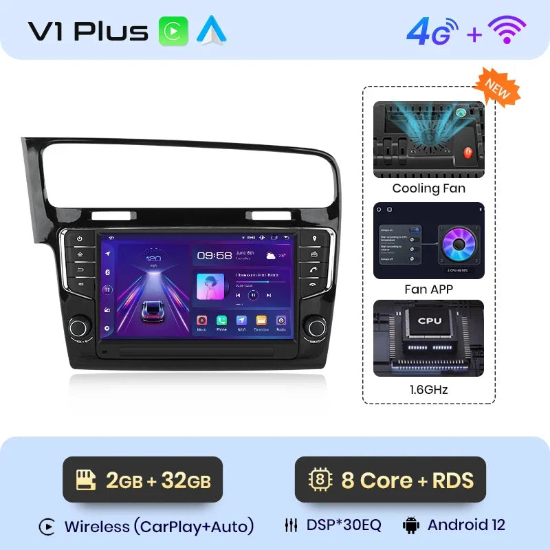 VW Golf 7 2013-2017 9"  Wireless CarPlay Android Auto Radio RDS  Multimedia GPS WIFI BT AUTMGVWL7