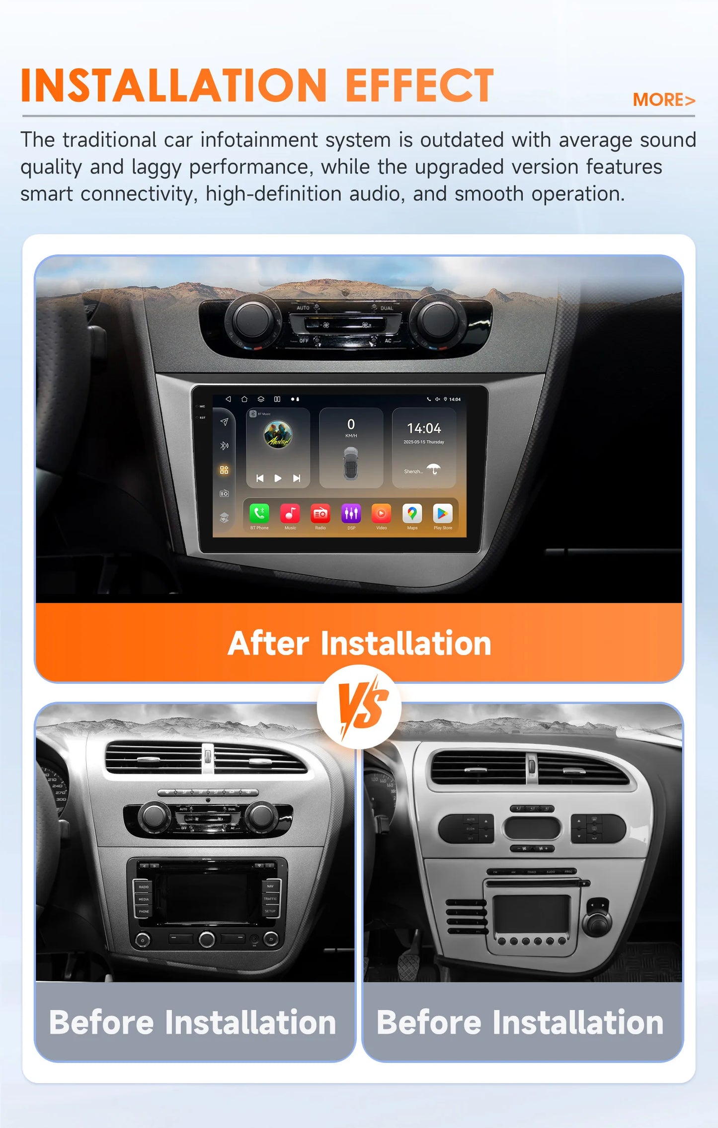 Seat Leon 2 MK2 2005 - 2012 9" Android 14 Carplay Android auto wireless wifi bt gps 4g  AUTMJ9VX