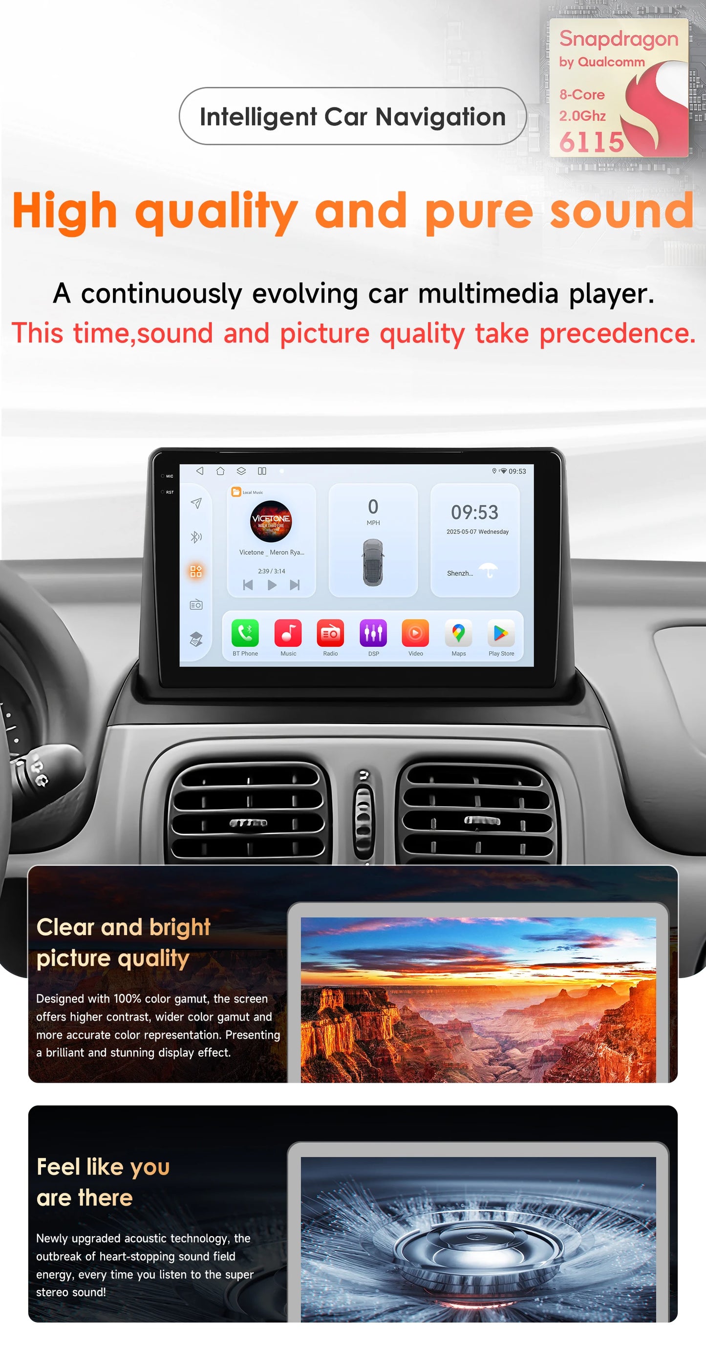 Renault Clio 2 2000 - 2012 9" Android 14 Carplay Android auto wireless wifi bt gps 4g  AUTM8236