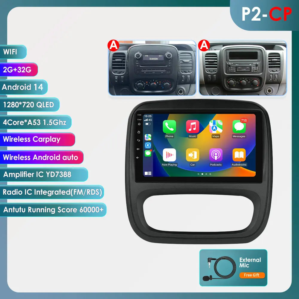 Fiat Talento Renault Trafic 3 / Opel Vivaro B 2014-2021 9" Android 14 Carplay Android auto wireless wifi bt gps 4g AUTMUYH9