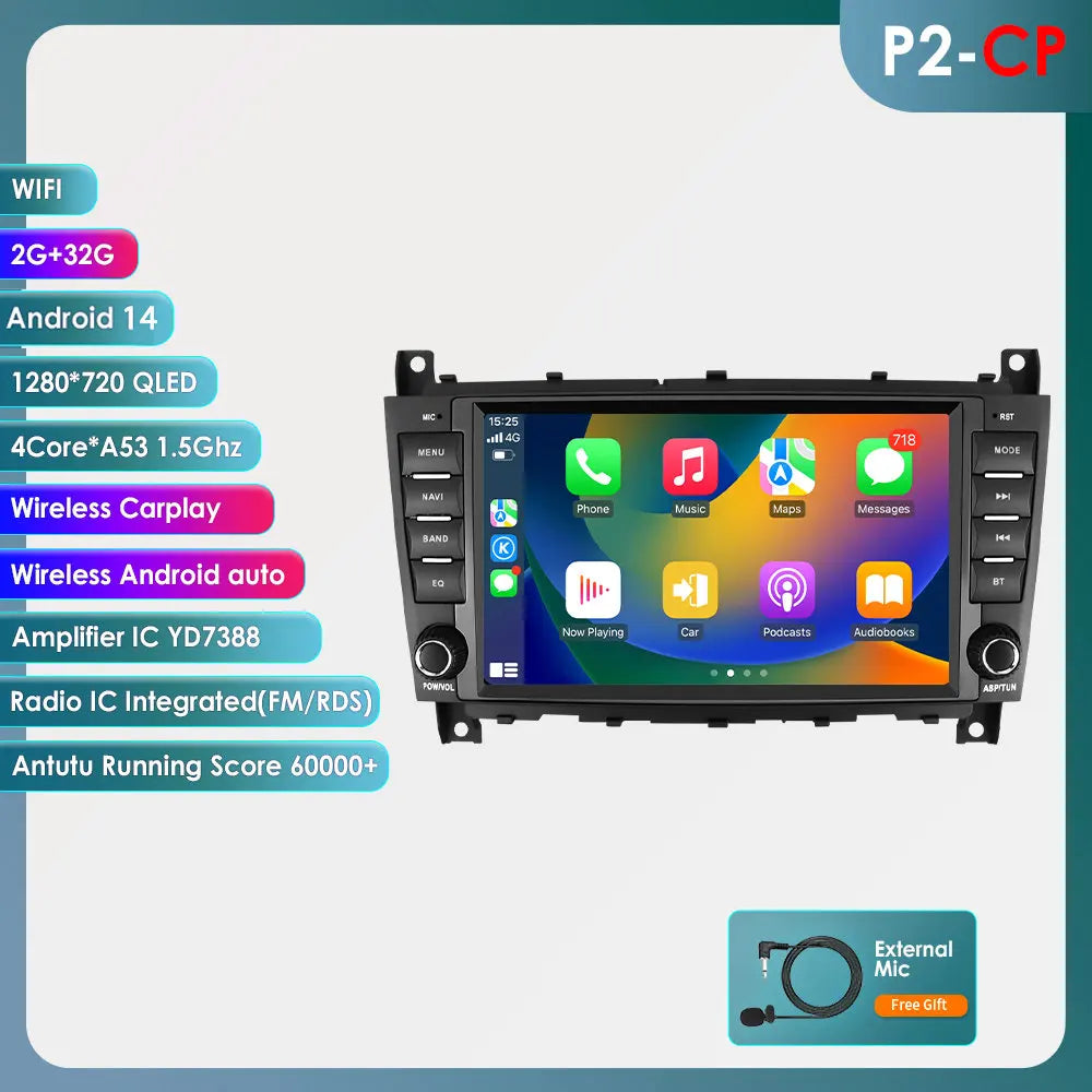 Mercedes Benz C-Class W203/CLC W203 CLK W209 9" Android 14 Carplay Android auto wireless wifi bt gps 4g AUTMENK8