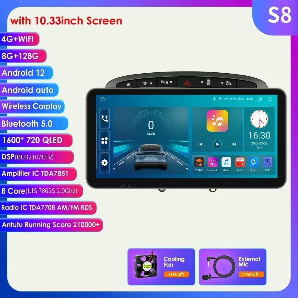 Peugeot 308 308SW Peugeot 9" Android 14 Carplay Android auto wireless wifi bt gps 4g  AUTMAJNZ