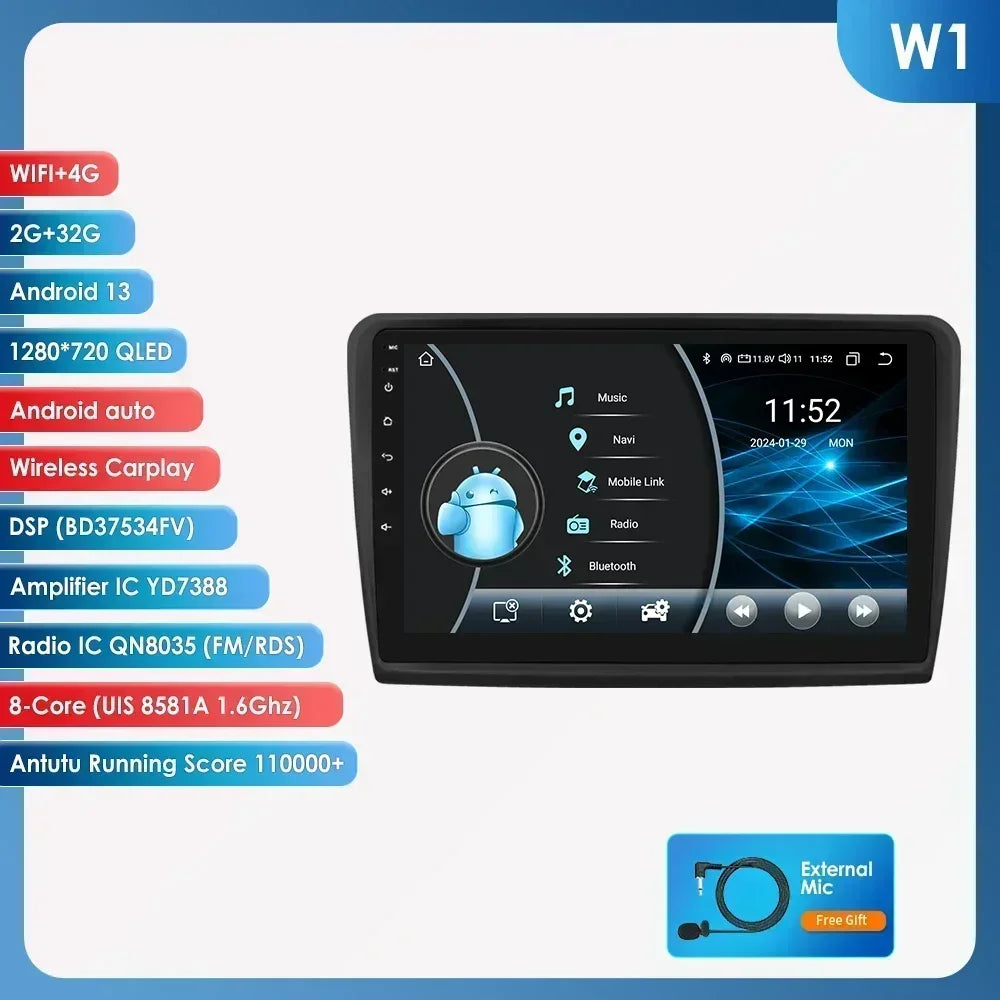 Skoda Superb 2 B6 2008 - 2015 9" Android 14 Carplay Android auto wireless wifi bt gps 4g  AUTMEW7F