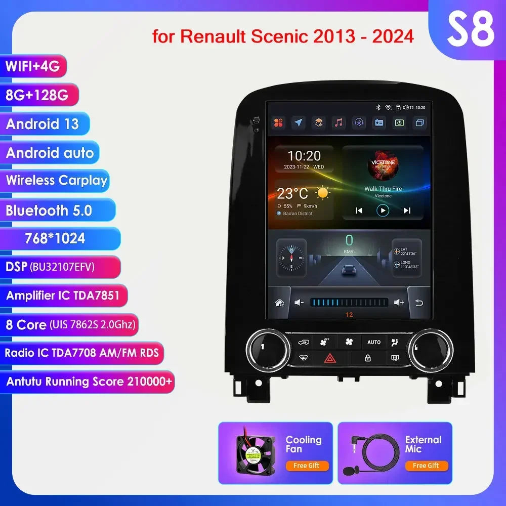 Renault Scenic 2013 - 2024 9,7" Android 14 Carplay Android auto wireless wifi bt gps 4g  AUTMXM05