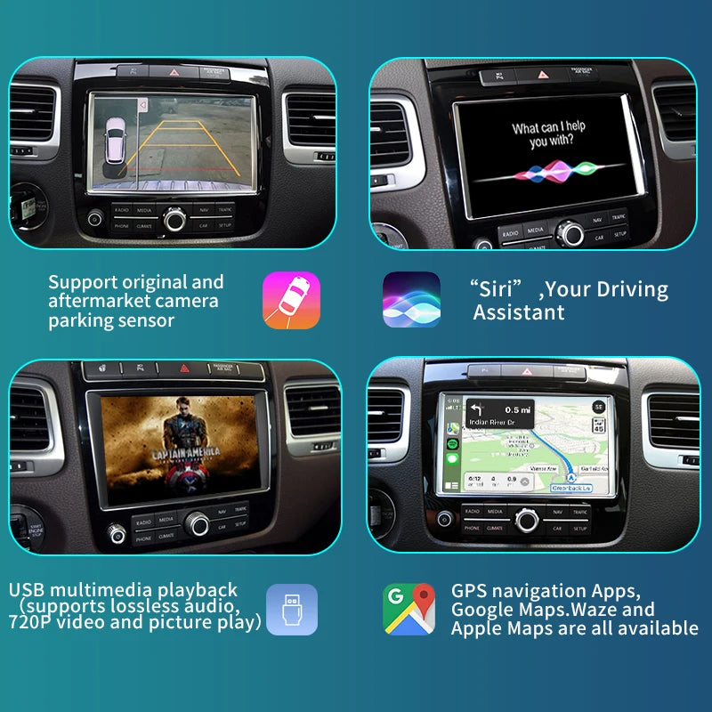 VW Volkswagen Touareg RNS850 2011-2015 Wireless Carplay  Android Auto  Mirror Link AirPlay AUTMVLKTGRN