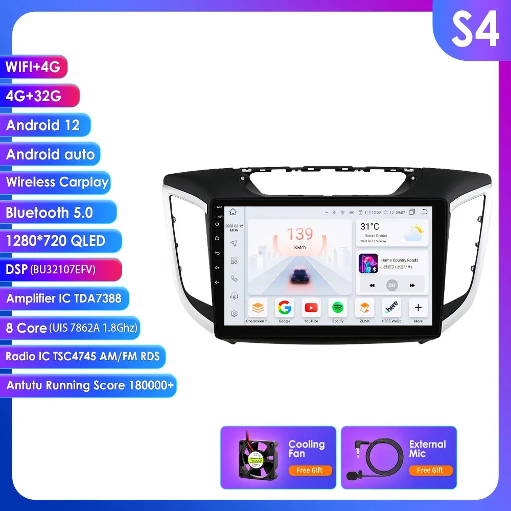Hyundai Creta Ix25 2015 - 2019 10,1" Android 14 Carplay Android auto wireless wifi bt gps 4g  AUTM4S9U