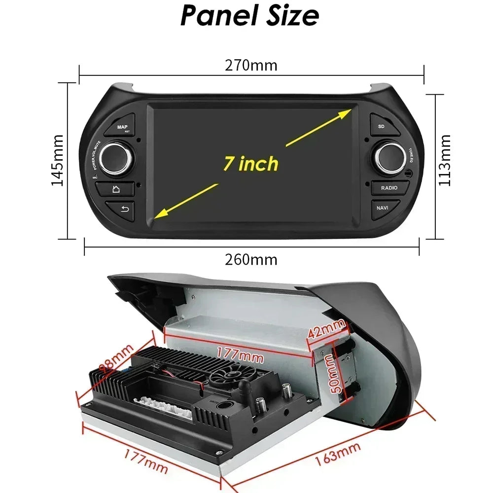 Fiat Qubo/ Fiorino / Citroen Nemo / Peugeot Bipper 7" Android 14 Carplay Android auto wireless wifi bt gps 4g   AUTMZVQA