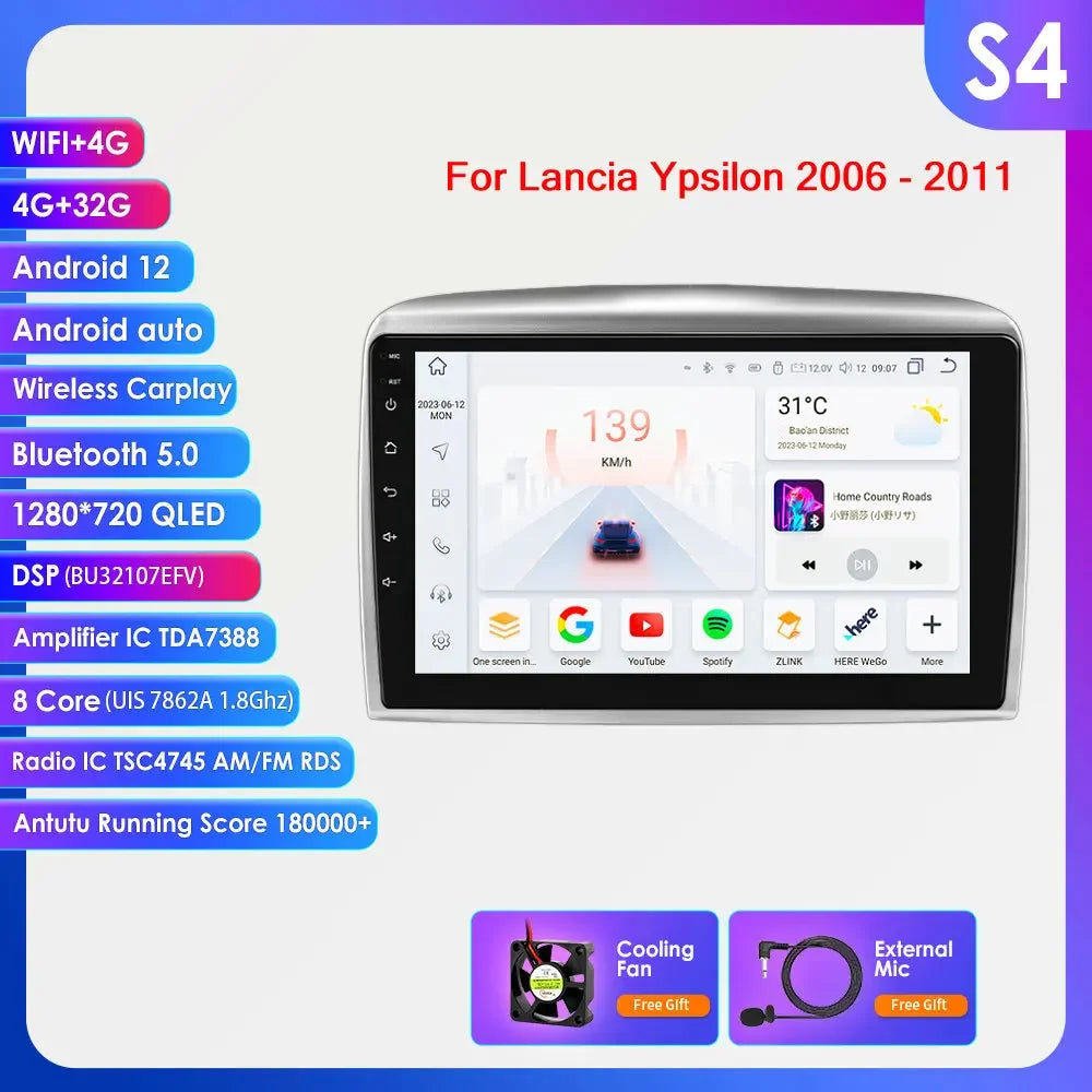 Lancia Ypsilon 2004 - 2011 9" / 10,33" Android 14 Carplay Android auto wireless wifi bt gps 4g  AUTMNYFZ