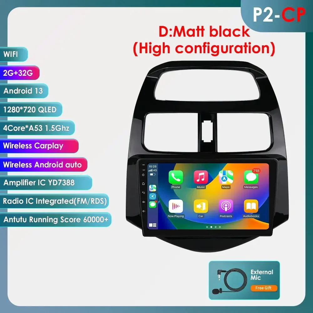 Chevrolet Spark Beat Matiz Creative 2010-2014 9" Android 14 Carplay Android auto wireless wifi bt gps 4g  AUTMTPT1