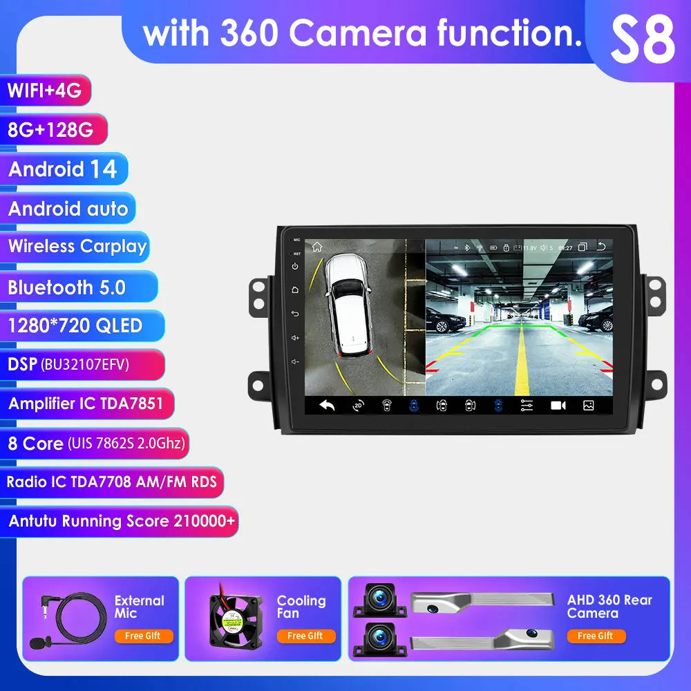 Suzuki SX4/Fiat sedici  2005-2014 9" Android 14 Carplay Android auto wireless wifi bt gps 4g AUTMDSJD