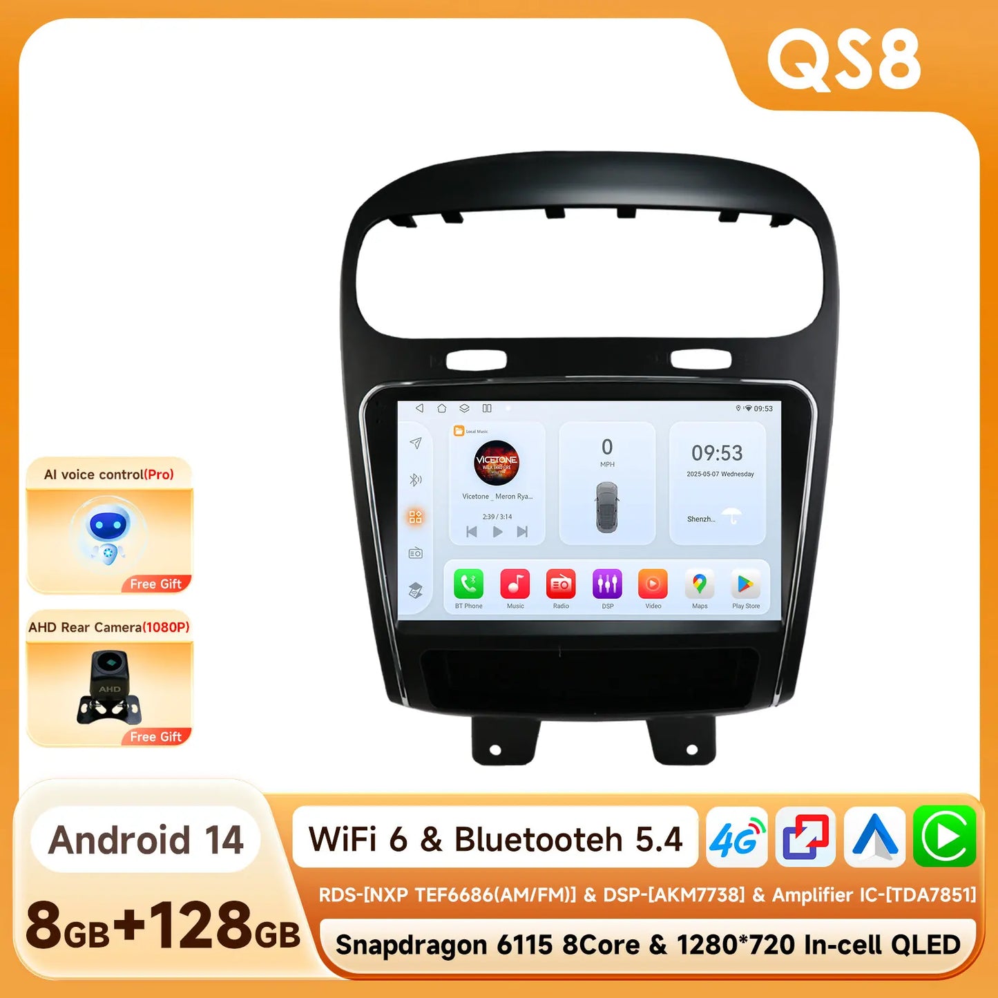 Dodge Journey Fiat Freemont 2011 - 2020 Car Radio wireless CarPlay Android Auto GPS RDS WIFI AUTMFFRDG9