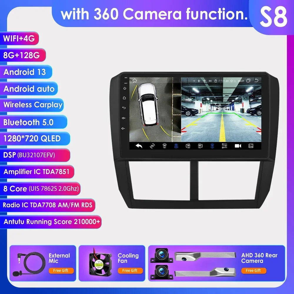 Subaru Forester 3 SH 2007-2013 Impreza WRX  " Android 14 Carplay Android auto wireless wifi bt gps 4g AUTMFSTSB