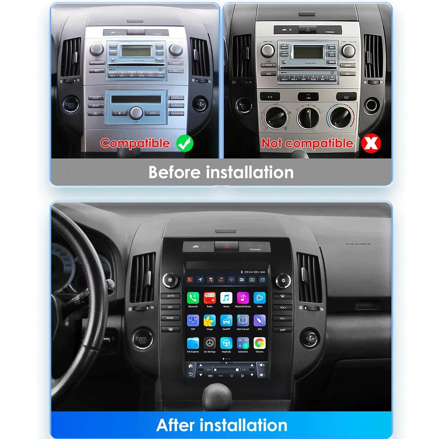 Toyota Verso 2004-2009 9,7" Android 14 Carplay Android auto wireless wifi bt gps 4g   AUTMA88T