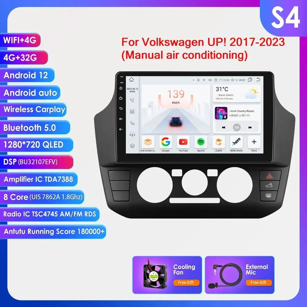 Volkswagen UP! 2017 -2023 9" Android 14 Carplay Android auto wireless wifi bt gps 4g  AUTMYZ23