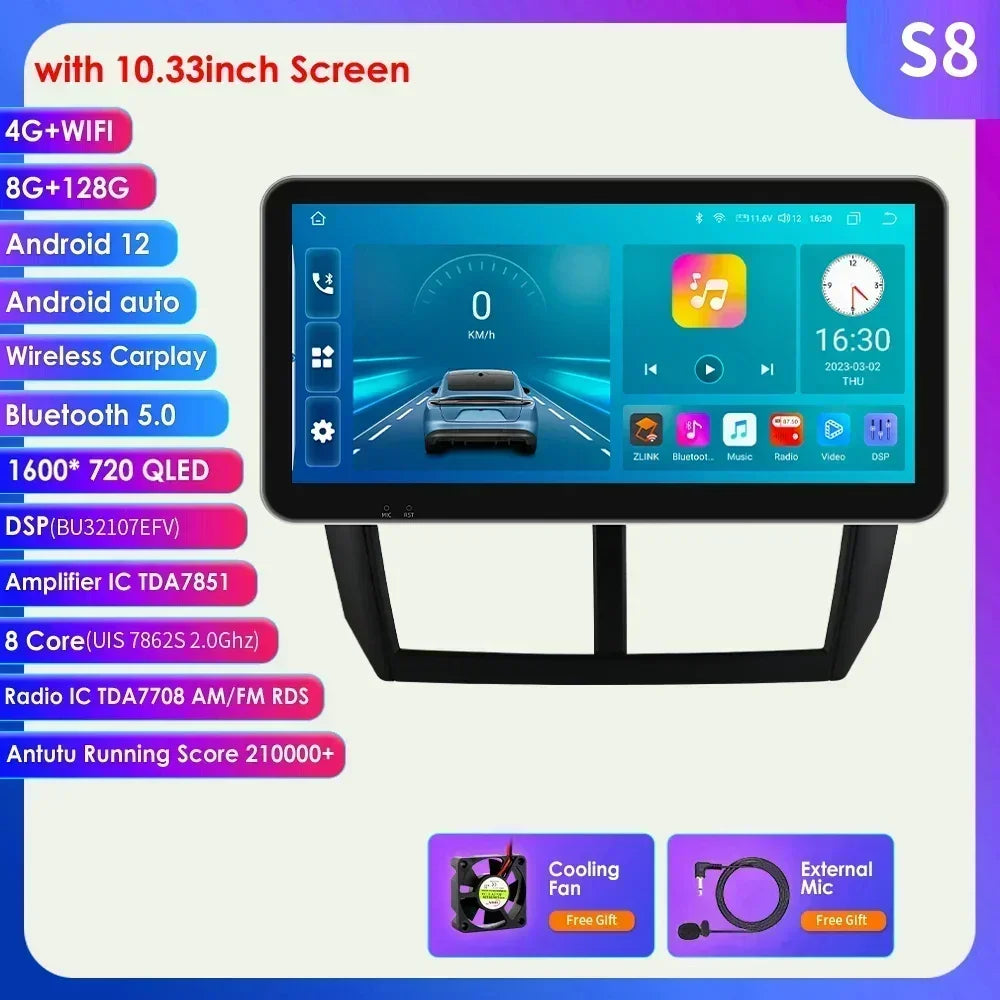 Subaru Forester 3 SH 2007-2013 Impreza WRX  " Android 14 Carplay Android auto wireless wifi bt gps 4g AUTMFSTSB