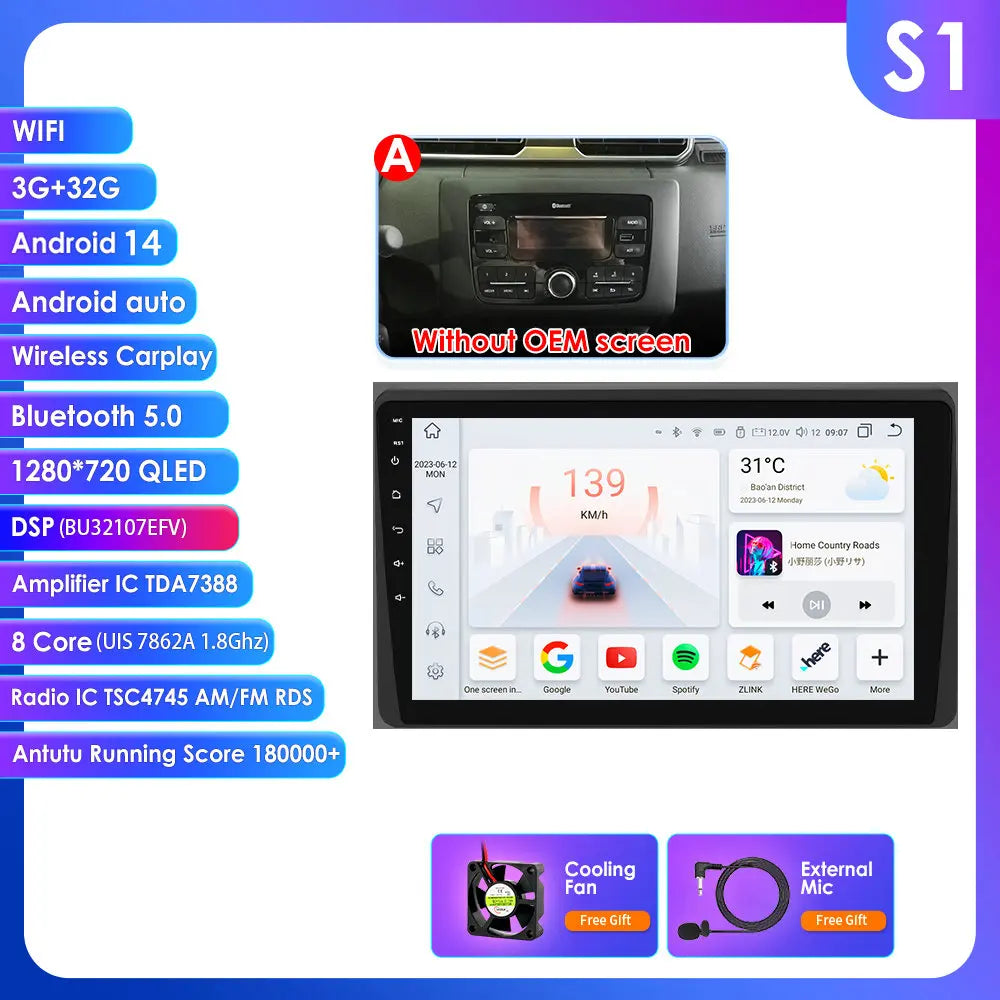 Dacia Duster  Renault Arkana 10,1" / 10,33" Android 14 Carplay Android auto wireless wifi bt gps 4g AUTMLWKH