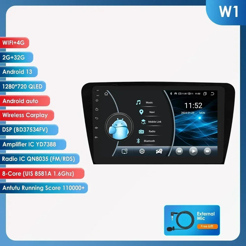 SKODA Octavia 3 A7 2013-2018 10,1"/ 10,33" Android 14 Carplay Android auto wireless wifi bt gps 4g  AUTMCD4D