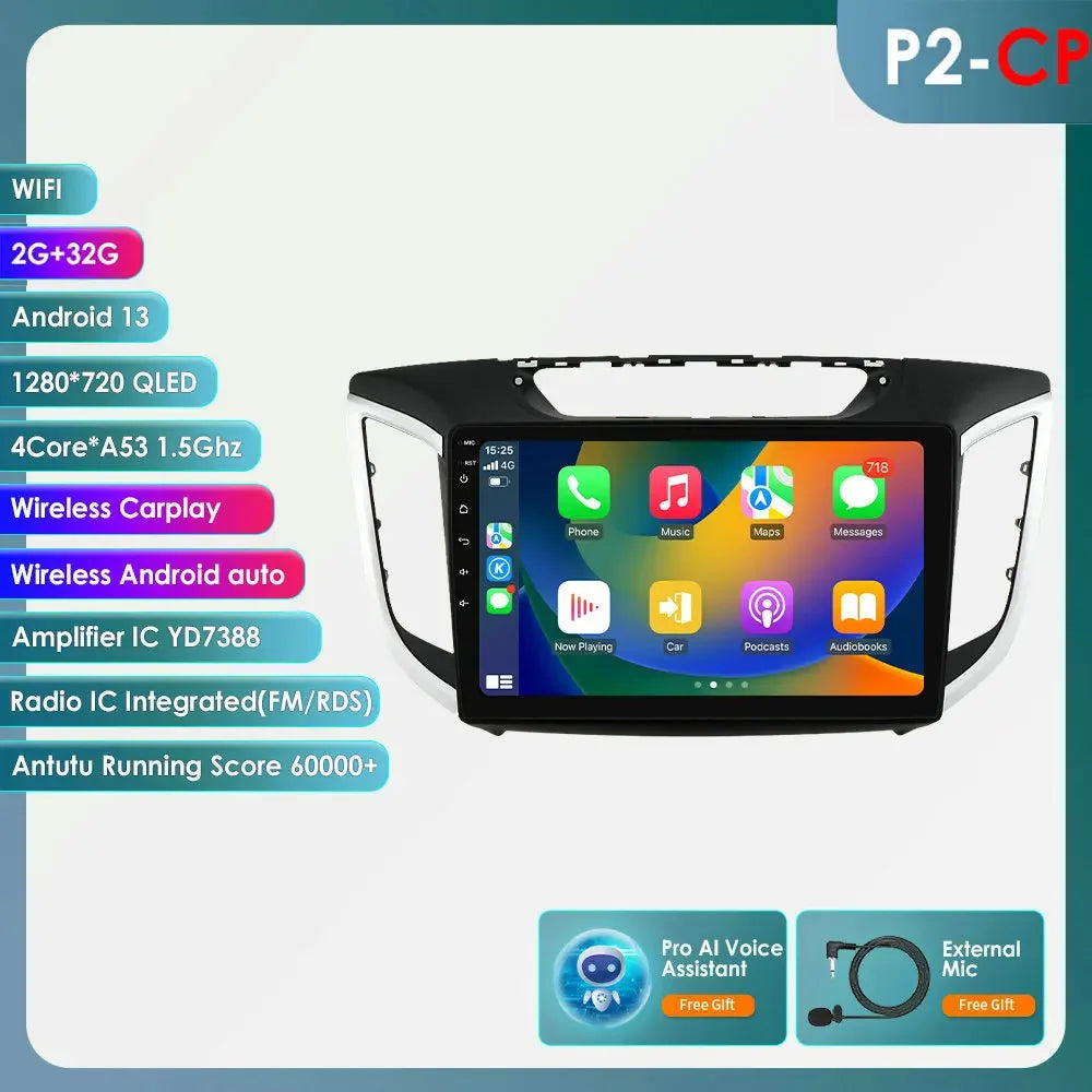 Hyundai Creta Ix25 2015 - 2019 10,1" Android 14 Carplay Android auto wireless wifi bt gps 4g  AUTM4S9U