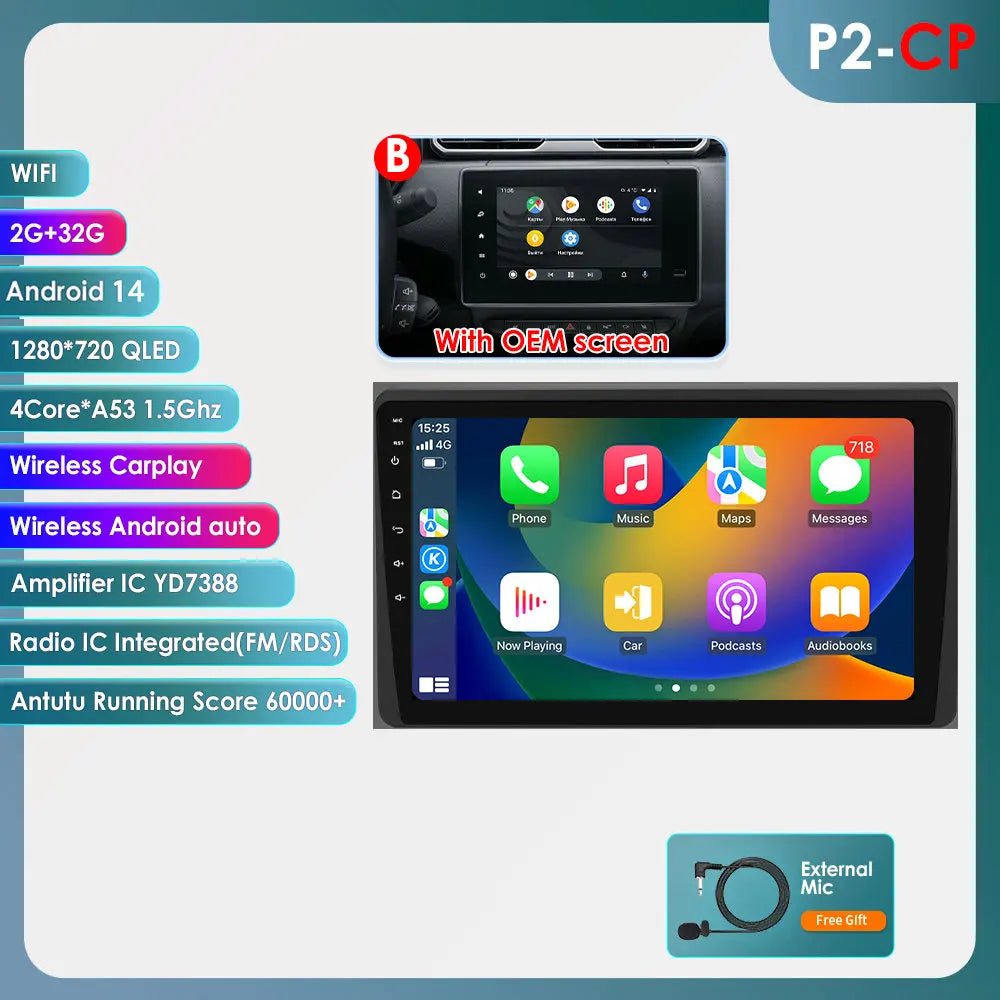 Dacia Duster  Renault Arkana 10,1" / 10,33" Android 14 Carplay Android auto wireless wifi bt gps 4g AUTMLWKH