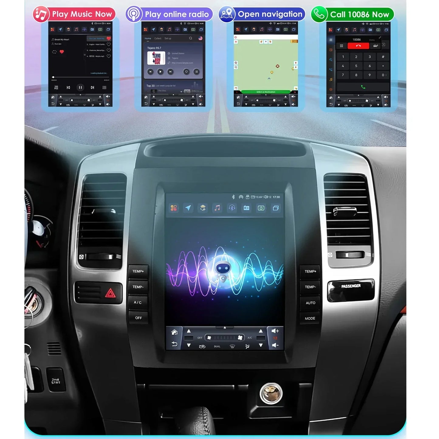 Toyota Land Cruiser Prado 120 2002-2009 Lexus GX470 9,7" Android 14 Carplay Android auto wireless wifi bt gps 4g  AUTMWU0F