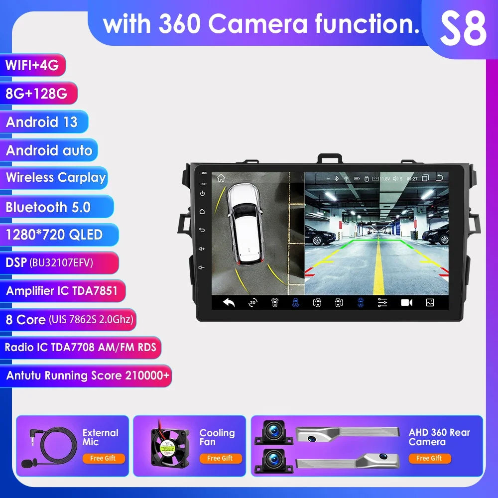 Toyota Corolla E140/150 2007 - 2011 9" Android 14 Carplay Android auto wireless wifi bt gps 4g   AUTMCRLTY