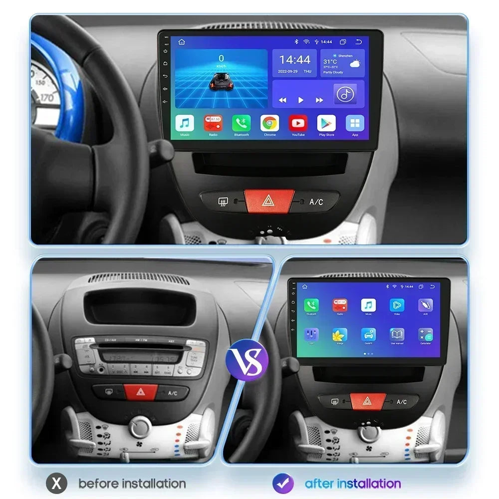 Peugeot 107 Toyota Aygo Citroen C1 9" Android 14 Carplay Android auto wireless wifi bt gps 4g  AUTMH3FI