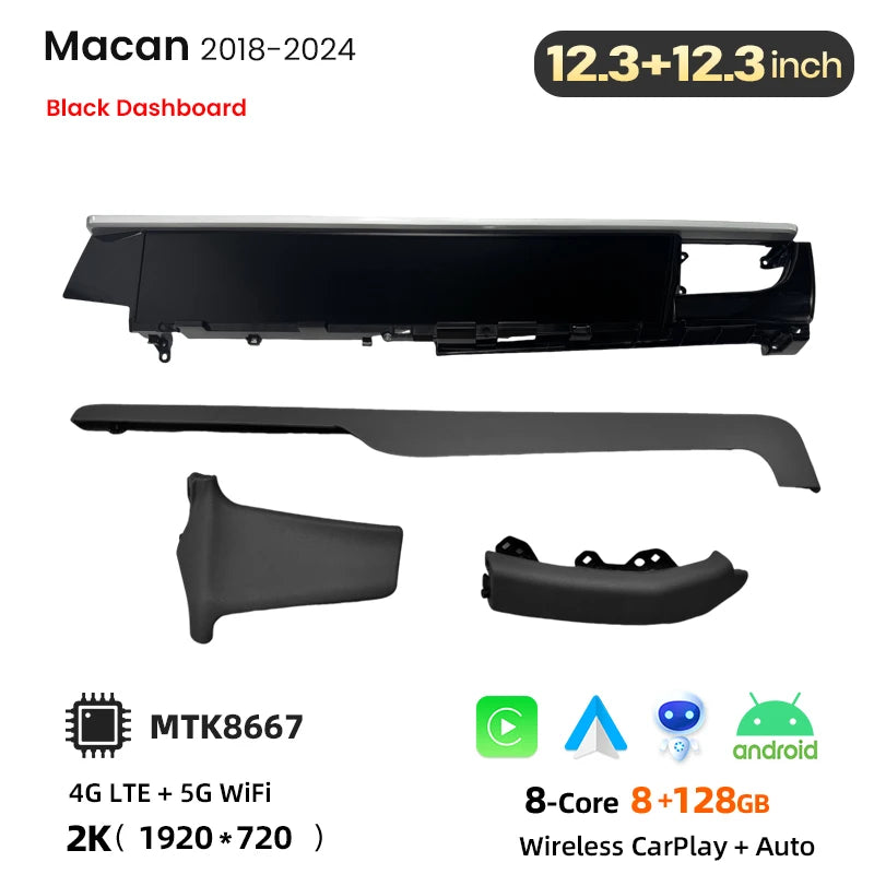 Porsche Macan 2014-2024 Autoradio wireless interattiva a 2 schermi da 12,3 pollici con CarPlay / Android auto wireless  per l'intrattenimento del copilota e del passeggero AUTM9NRU