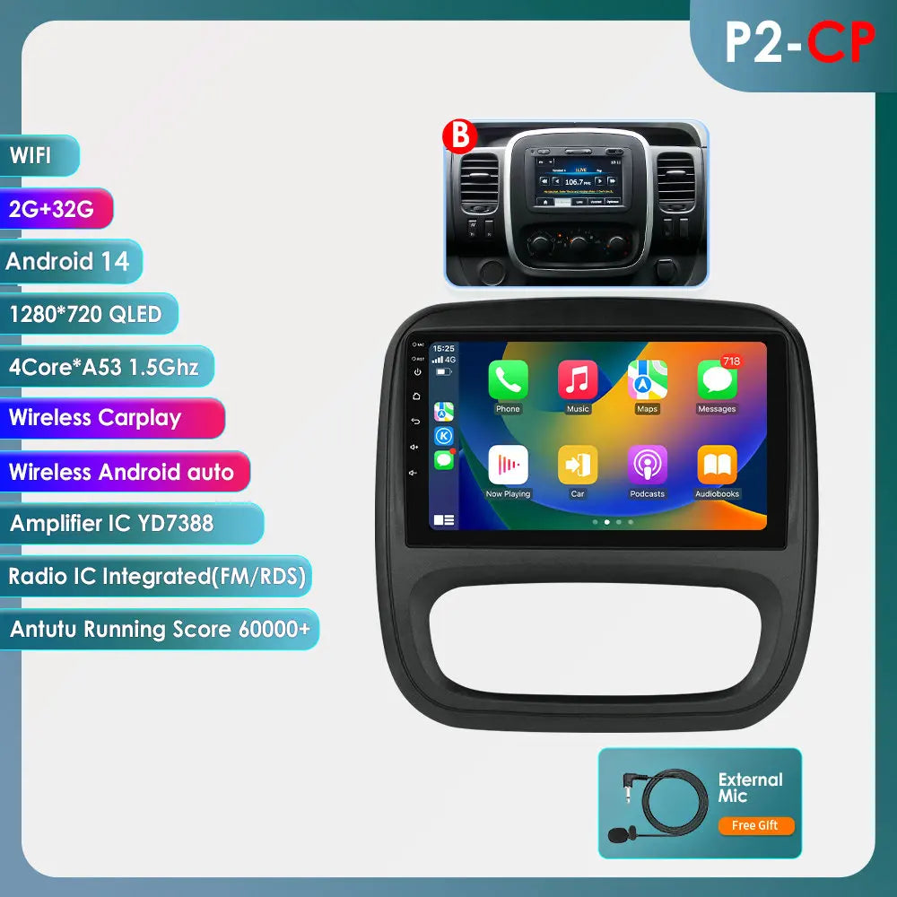 Fiat Talento Renault Trafic 3 / Opel Vivaro B 2014-2021 9" Android 14 Carplay Android auto wireless wifi bt gps 4g AUTMUYH9