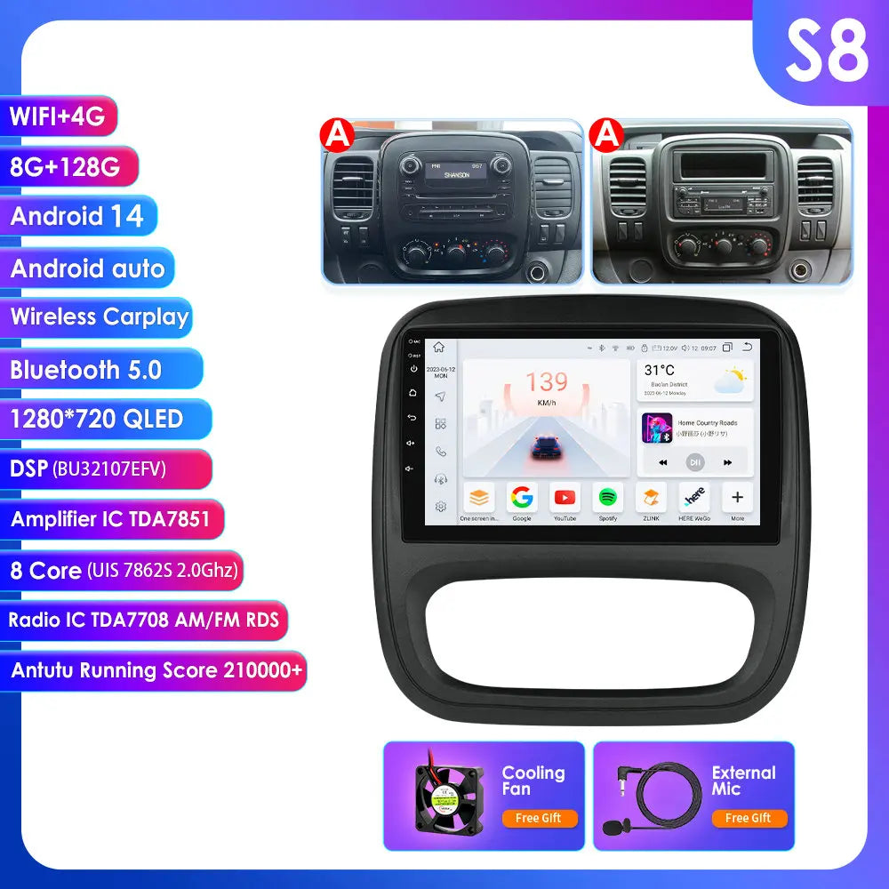 Fiat Talento Renault Trafic 3 / Opel Vivaro B 2014-2021 9" Android 14 Carplay Android auto wireless wifi bt gps 4g AUTMUYH9
