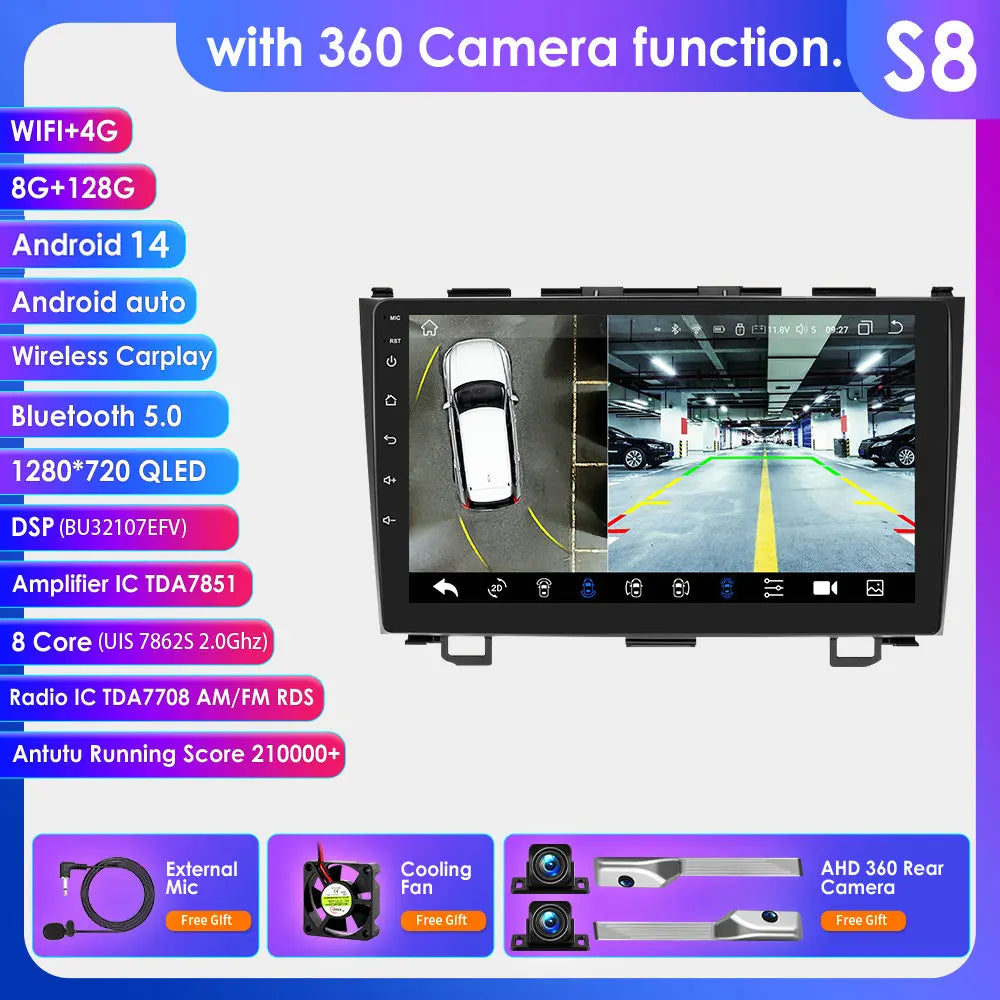 Honda CRV CR-V 2007-2011 9" Android 14 Carplay Android auto wireless wifi bt gps 4g AUTML773G
