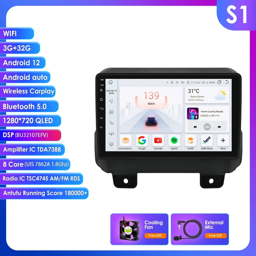 JEEP Wrangler 2018 -2021 9" Android 14 Carplay Android auto wireless wifi bt gps 4g  AUTMOFKI