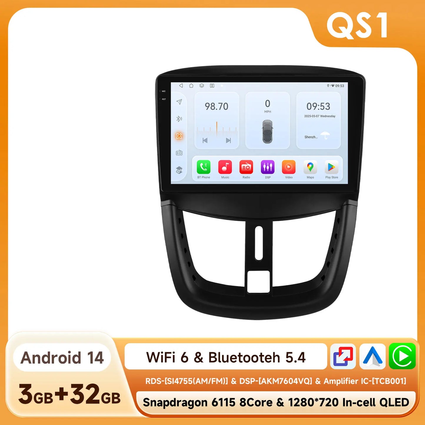 Peugeot SW 207 CC 207 CC 2006-2015  Car Radio RDS WIFI BT GPS wireless CarPlay Android Auto AUTM7MEAP