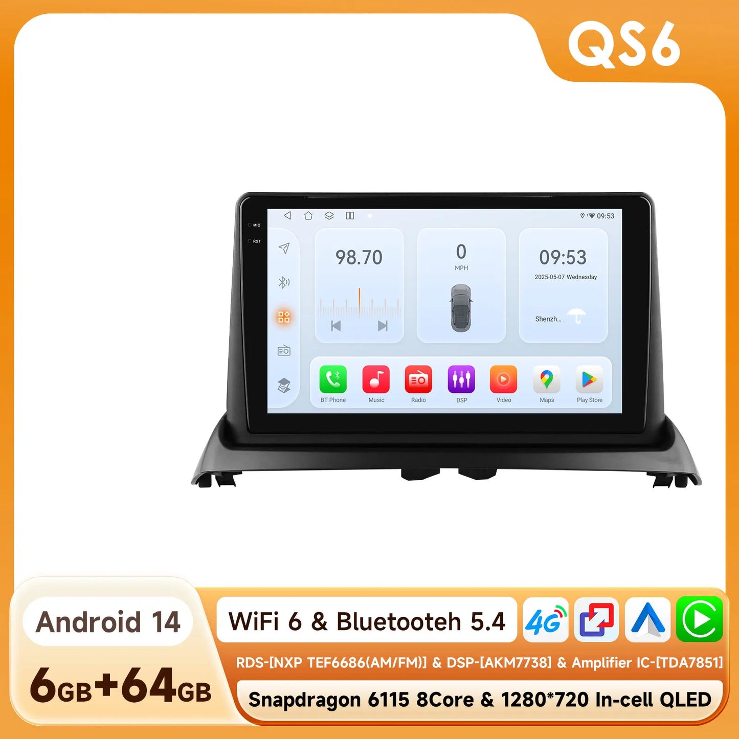 Renault Clio 2 2000 - 2012 9" Android 14 Carplay Android auto wireless wifi bt gps 4g  AUTM8236