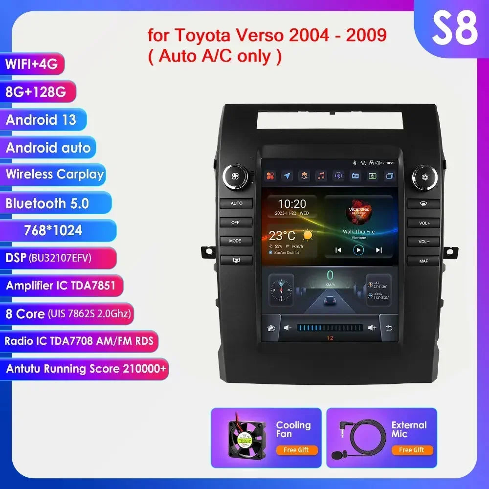 Toyota Verso 2004-2009 9,7" Android 14 Carplay Android auto wireless wifi bt gps 4g   AUTMA88T