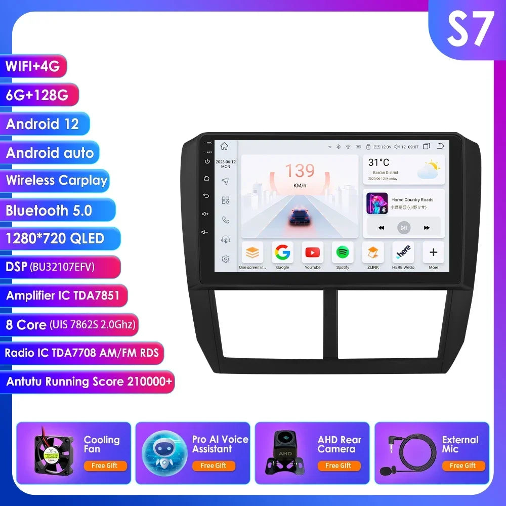 Subaru Forester 3 SH 2007-2013 Impreza WRX  " Android 14 Carplay Android auto wireless wifi bt gps 4g AUTMFSTSB