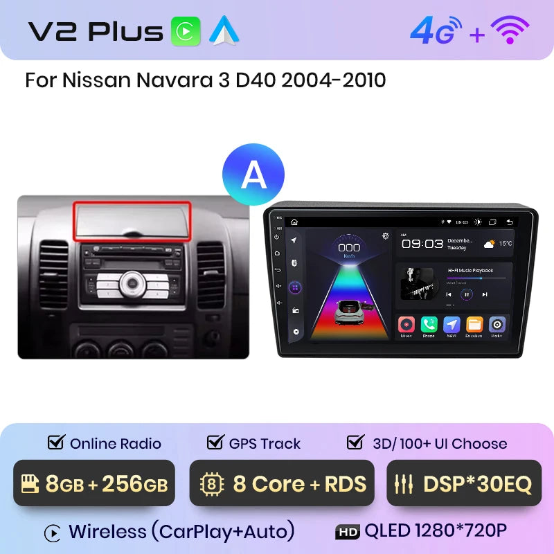 NISSAN NAVARA 2006 -2012 9" Wireless CarPlay Android Auto  RDS GPS 4G WIFI Multimedia autoradio AUTMNISNV2