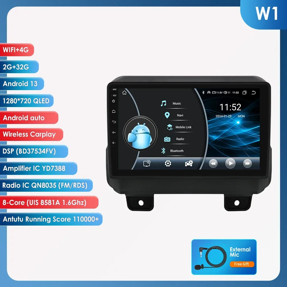 JEEP Wrangler 2018 -2021 9" Android 14 Carplay Android auto wireless wifi bt gps 4g  AUTMOFKI